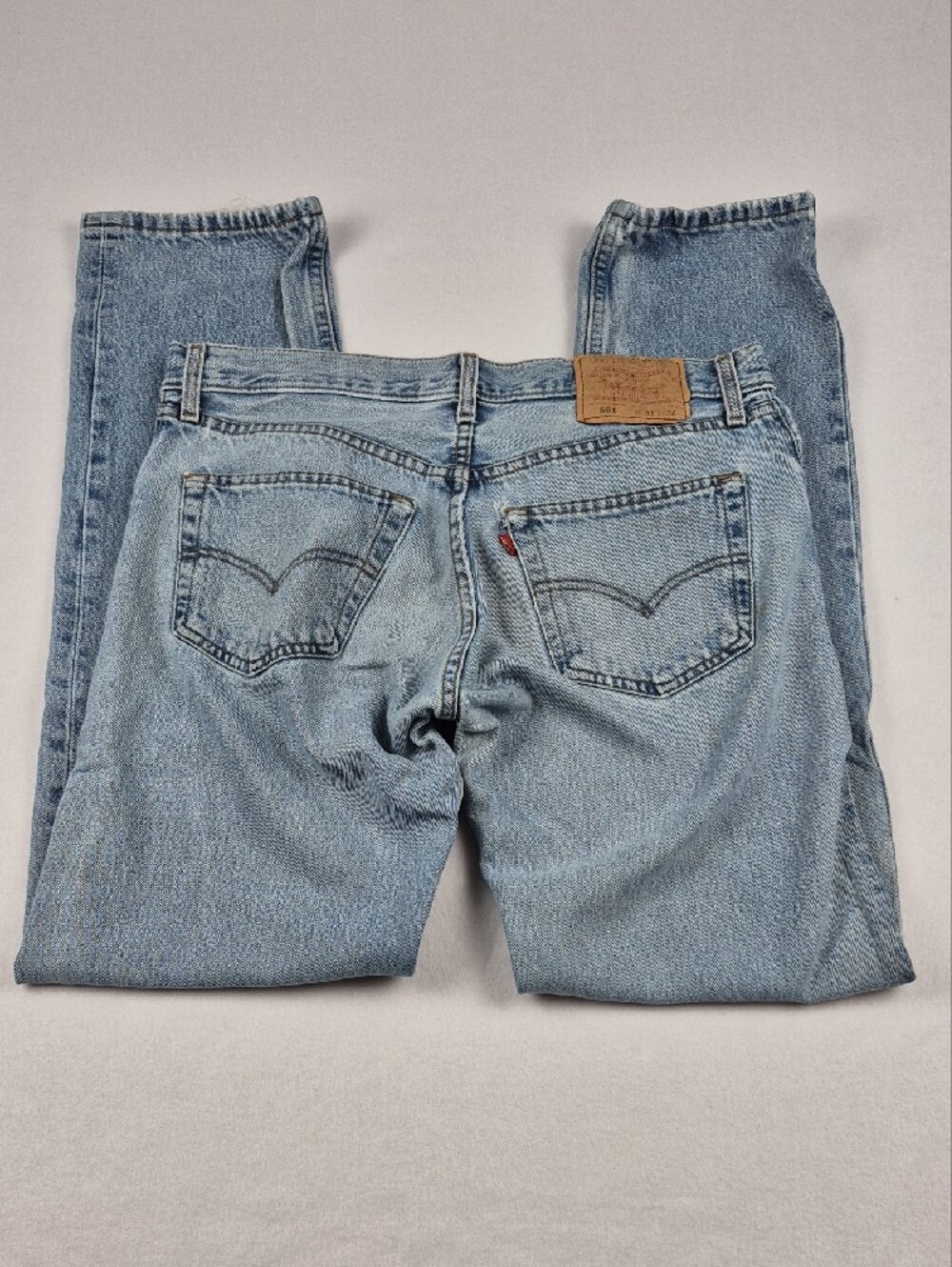 Vintage 2001 Levis 501 Jeans 31x34 Light Wash Button Fly Made in USA Distressed